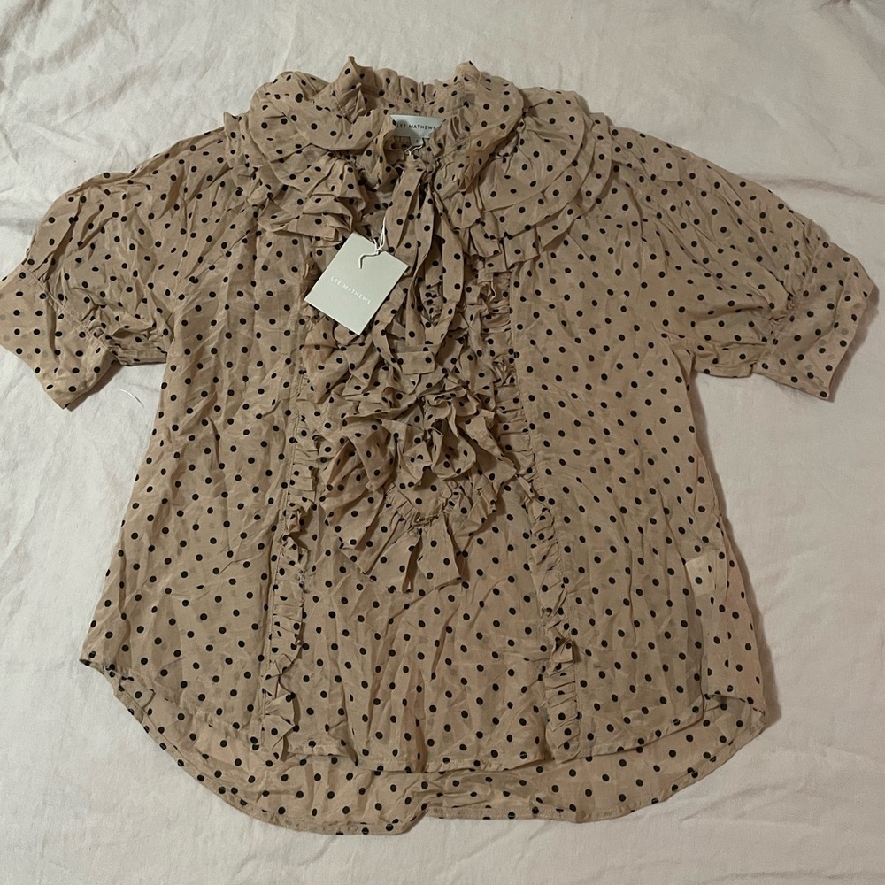 NWT Lee Mathews Ingall Spot Silk Cotton Ruffle Top